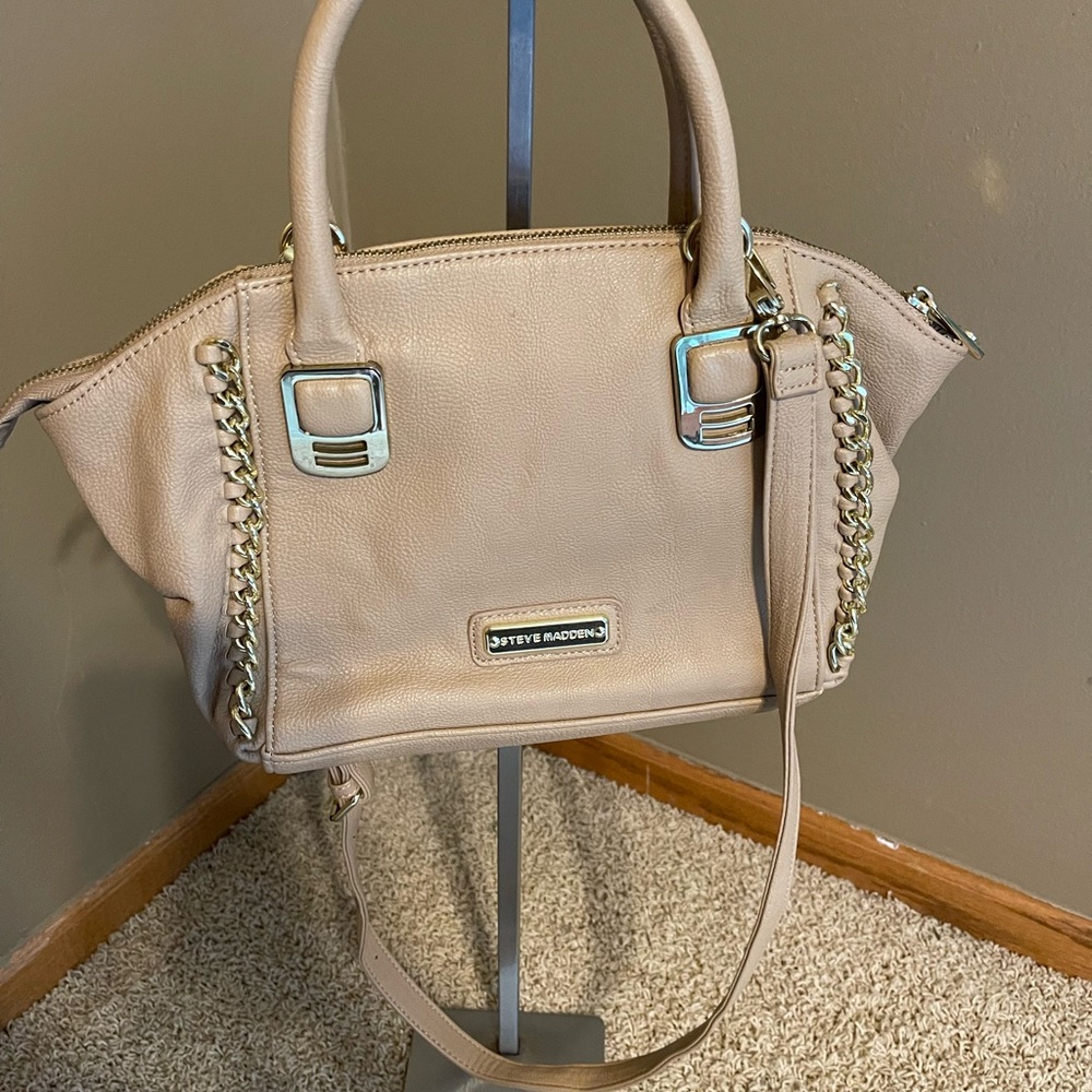 Steve Madden Beige Satchel with Chain Details